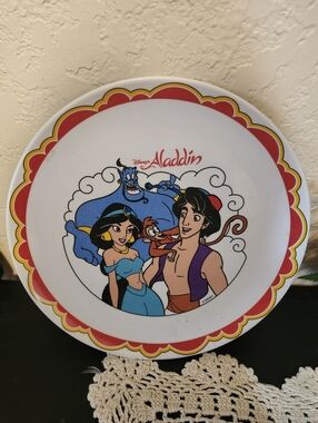Vintage Disney Aladdin Ceramic Plate with Characters 8 Inch
